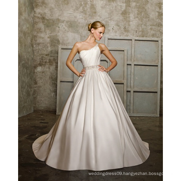 Ball Gown One-shoulder Chapel Train Taffeta Beading Bowknot Wedding Dress